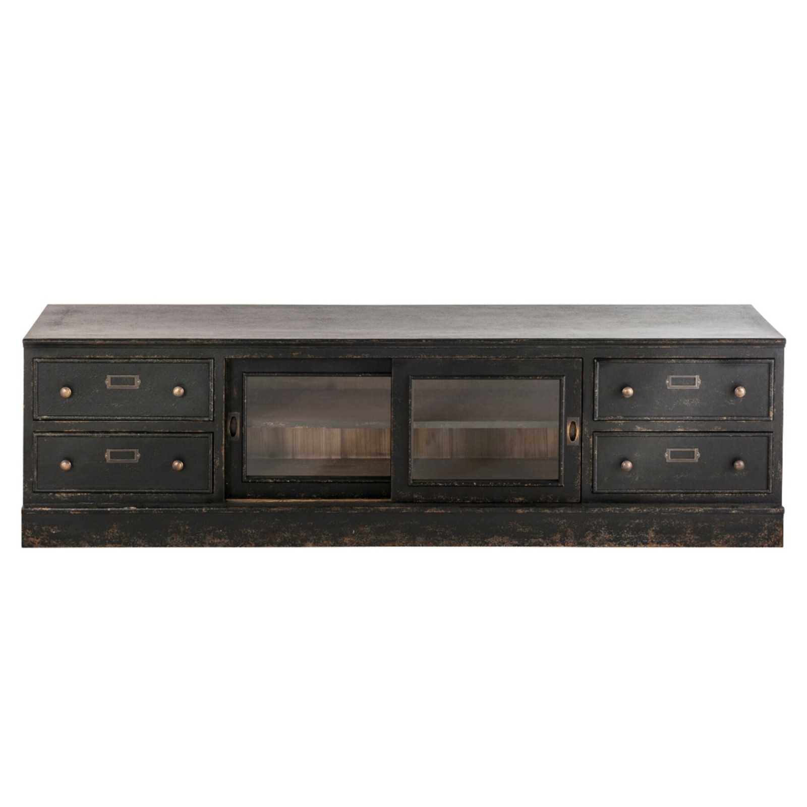 Meuble TV bois noir Amsterdam 180 cm style atelier - Signature