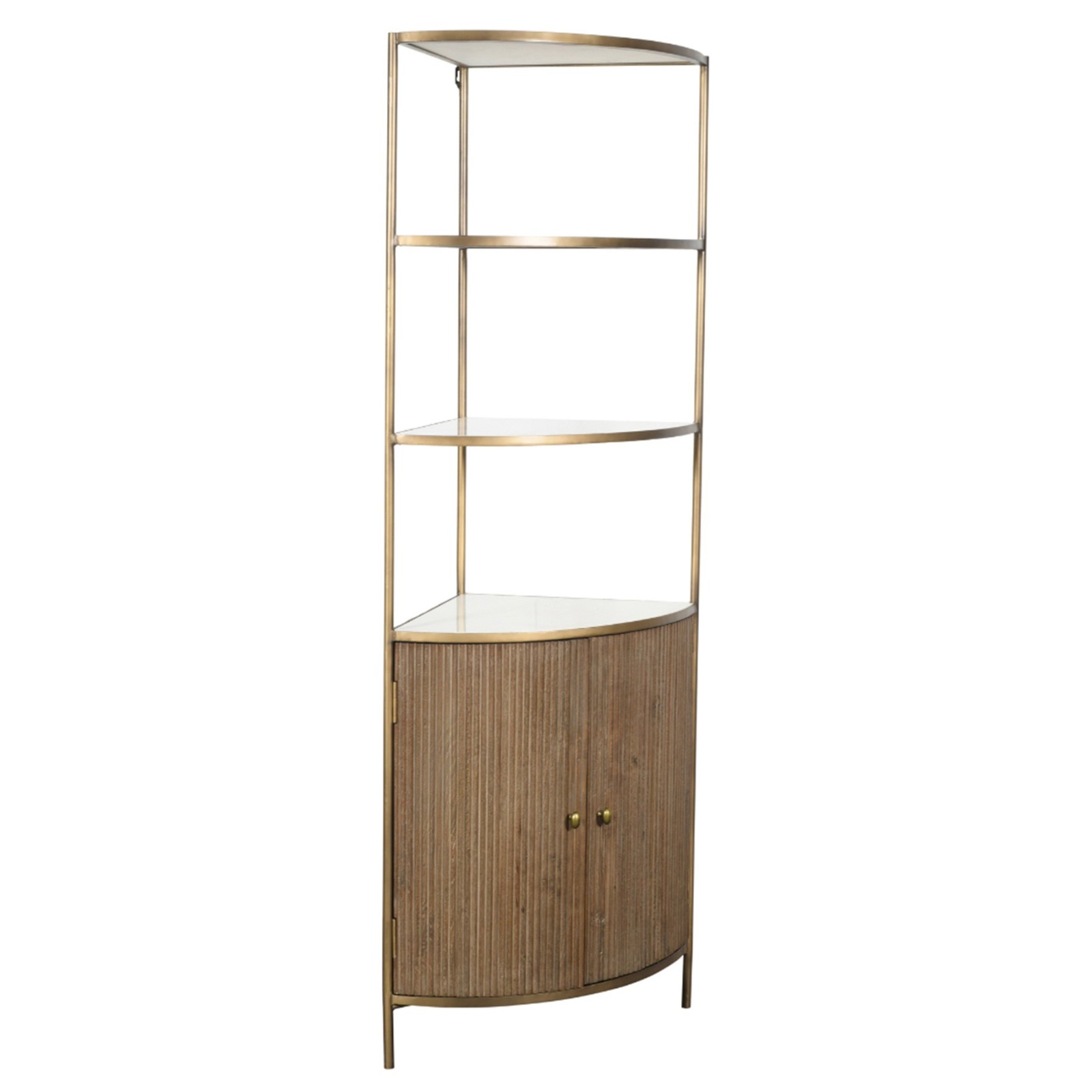 Étagère d’angle bois et marbre Buren avec meuble bas - Signature Étagère d’angle bois et marbre Buren avec meuble bas - Signature