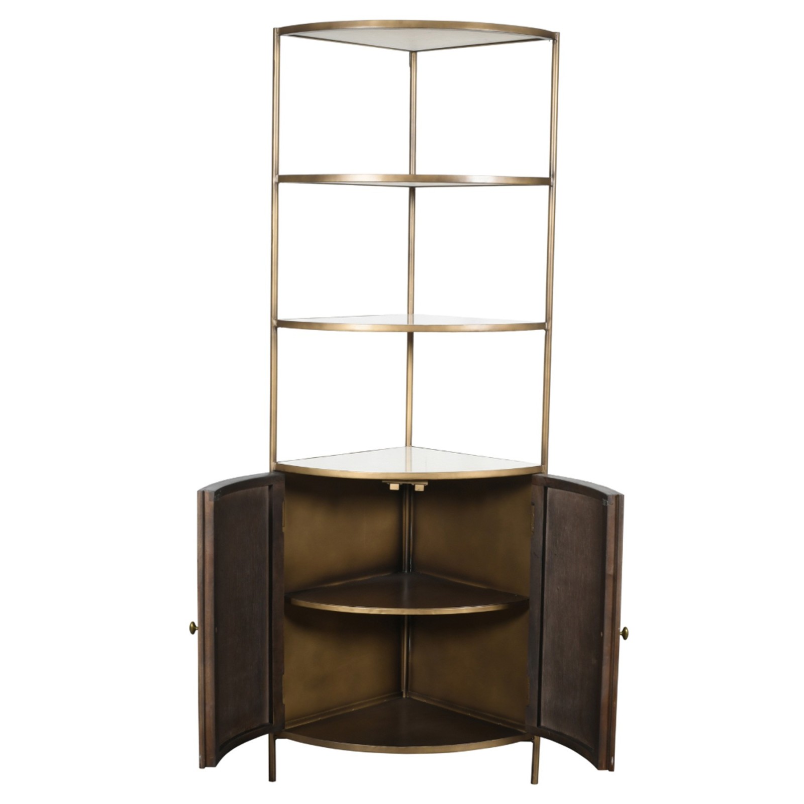 Étagère d’angle bois et marbre Buren avec meuble bas - Signature Étagère d’angle bois et marbre Buren avec meuble bas - Signature