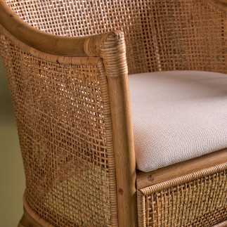 Fauteuil rotin et assise tissu Maurice