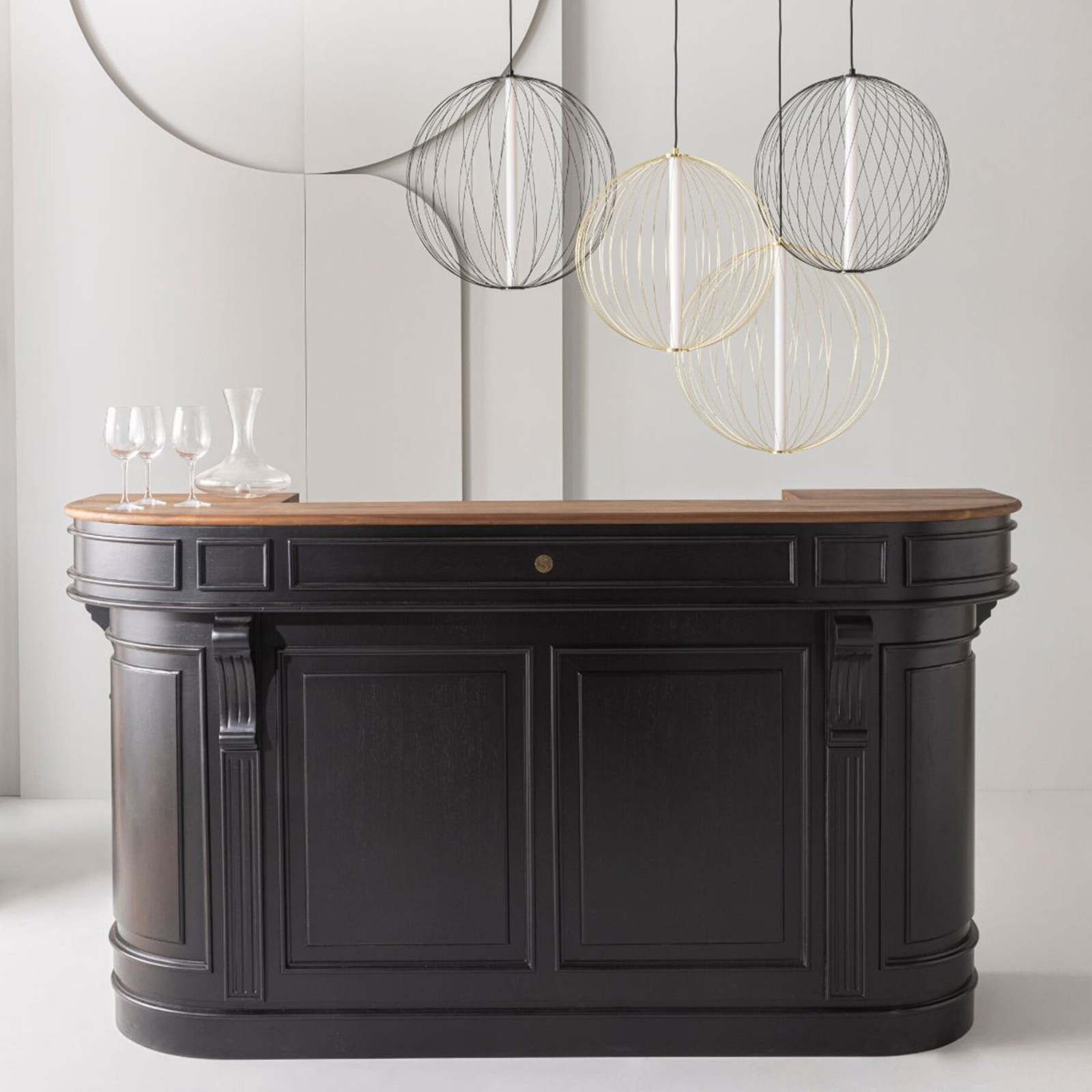 Comptoir bois Estaminet noir en acacia massif - Signature
