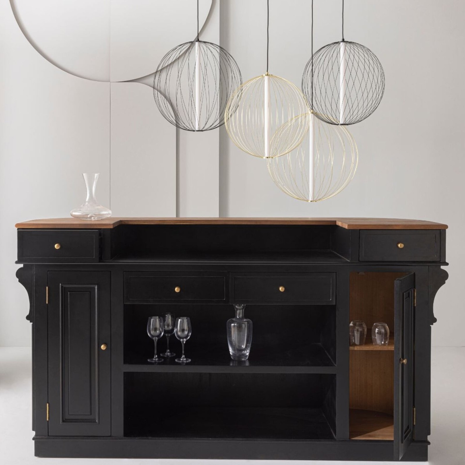 Comptoir bois Estaminet noir en acacia massif - Signature