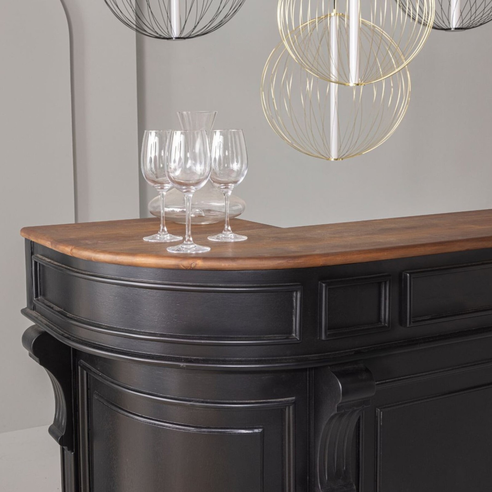 Comptoir bois Estaminet noir en acacia massif - Signature