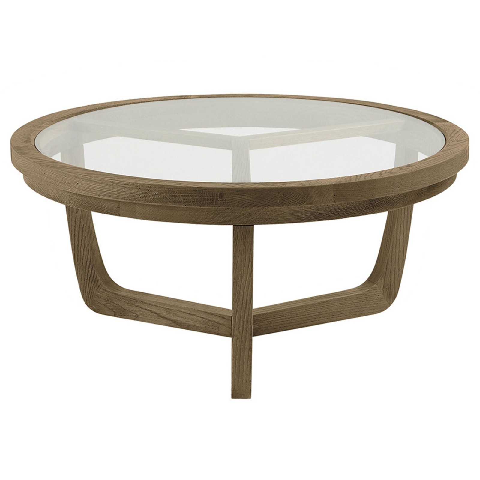 Table basse ronde Maxton en chêne et verre | Blanc d'Ivoire Table basse ronde Maxton en chêne et verre | Blanc d'Ivoire