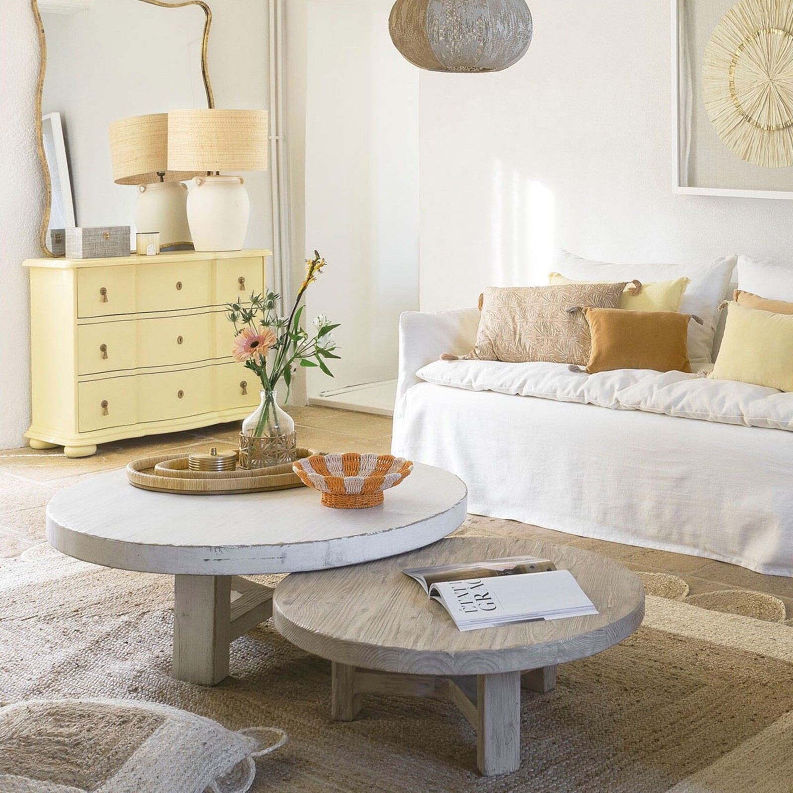 Table basse Bao en orme recyclé | Blanc d’Ivoire