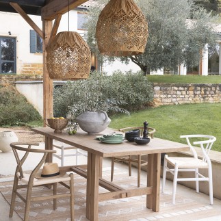 Table de repas Marcelle en chêne clair 220 cm - Blanc d'Ivoire