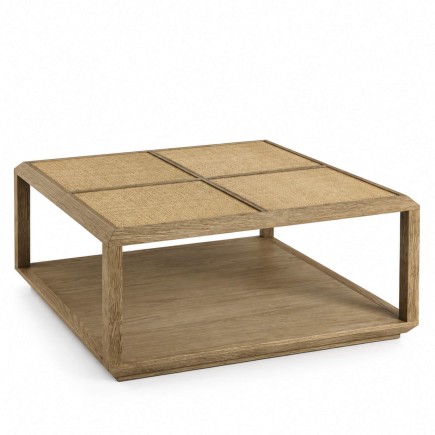 Table basse carrée en chêne et cannage Ema