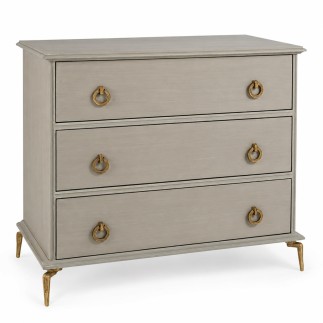 Commode 3 tiroirs en manguier patiné gris et laiton Gabrielle