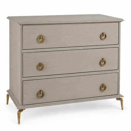 Commode 3 tiroirs en manguier patiné gris et laiton Gabrielle