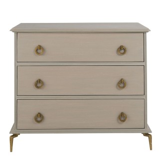 Commode 3 tiroirs en manguier patiné gris et laiton Gabrielle