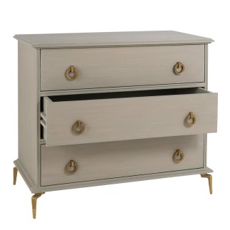 Commode 3 tiroirs en manguier patiné gris et laiton Gabrielle