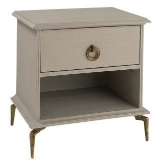 Table de chevet en bois patiné gris avec tiroir et niche Gabrielle