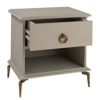 Table de chevet en bois patiné gris avec tiroir et niche Gabrielle