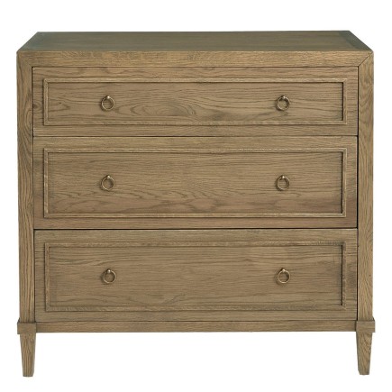 Commode 3 tiroirs en chêne patiné avec poignées cuivre Arianne
