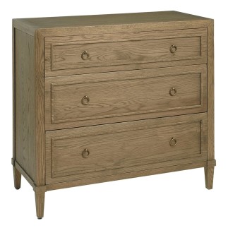 Commode 3 tiroirs en chêne patiné avec poignées cuivre Arianne