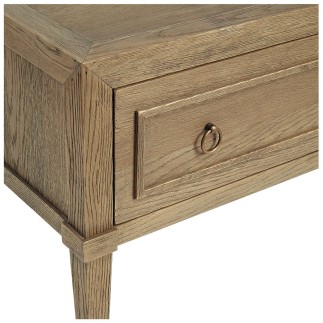 Table de chevet en chêne patiné avec tiroir et poignées cuivre Arianne