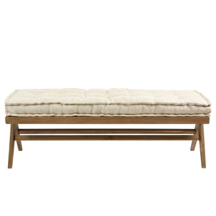 Banc en bois avec matelas en lin Mena