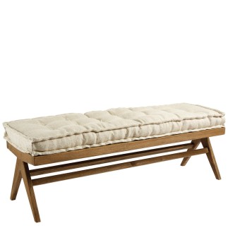 Banc en bois avec matelas en lin Mena