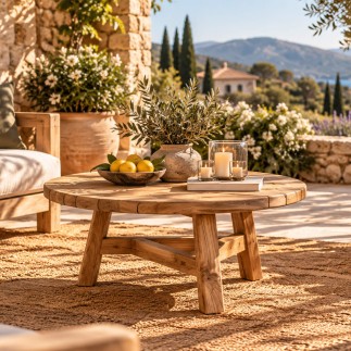 Table de jardin basse et ronde en teck recyclé, Ferdi Table de jardin basse et ronde en teck recyclé, Ferdi