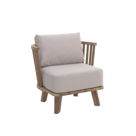 Fauteuil en teck recyclé, avec coussins en tissu Sunbrella Casablanca