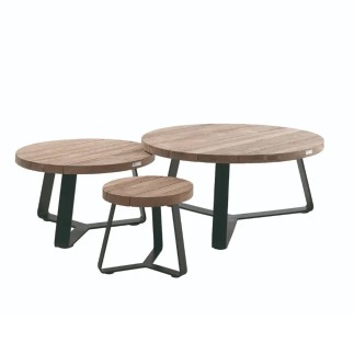 Table de jardin basse et ronde en teck recyclé et acier, Margarite