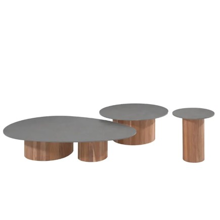 Table basse en teck et pierre frittée, Vialli