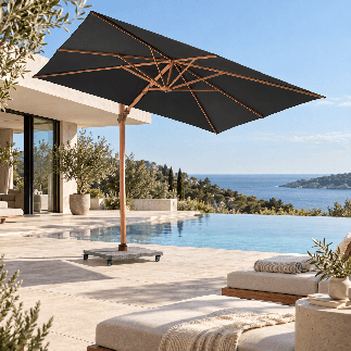 Parasol déporté 3x3 m Portland alu bois haut de gamme - Gescova