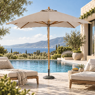 Parasol droit carré 3 m en teck – Élégance et ombrage durable - Gescova