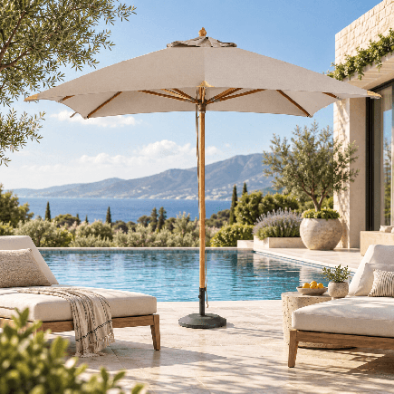 Parasol droit carré 3 m en teck – Élégance et ombrage durable - Gescova