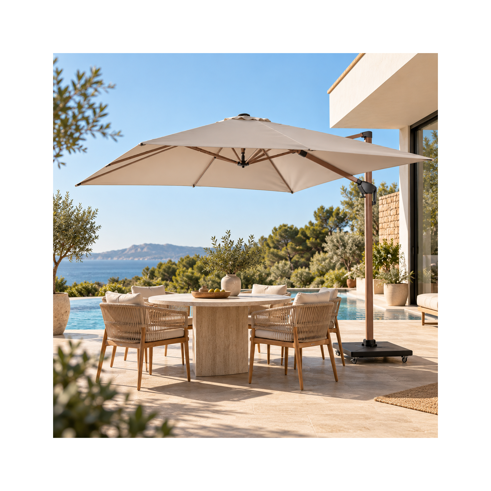 Parasol déporté 3 x 3 m Dallas alu bois – Gescova