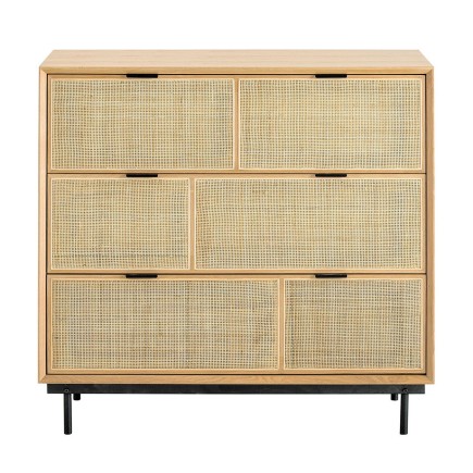 Commode 3 tiroirs en chêne et cannage avec pieds métal Augustin