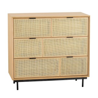 Commode 3 tiroirs en chêne et cannage avec pieds métal Augustin