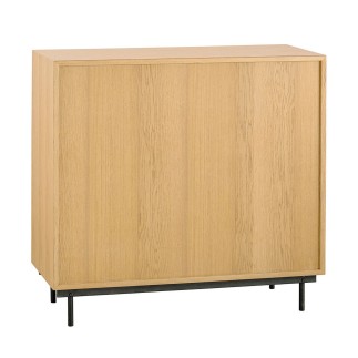 Commode 3 tiroirs en chêne et cannage avec pieds métal Augustin