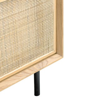 Commode 3 tiroirs en chêne et cannage avec pieds métal Augustin
