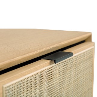Commode 3 tiroirs en chêne et cannage avec pieds métal Augustin