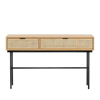 Console 3 tiroirs en chêne et cannage avec pieds métal Augustin