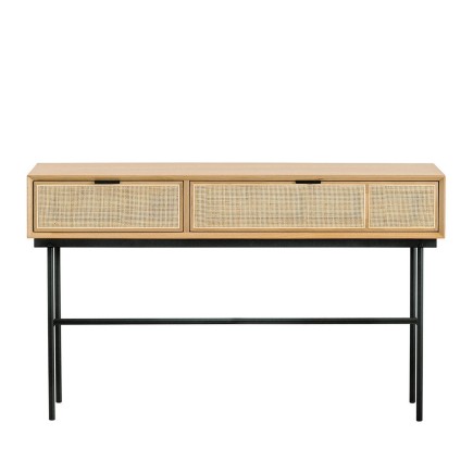 Console 3 tiroirs en chêne et cannage avec pieds métal Augustin