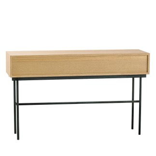 Console 3 tiroirs en chêne et cannage avec pieds métal Augustin