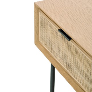 Console 3 tiroirs en chêne et cannage avec pieds métal Augustin