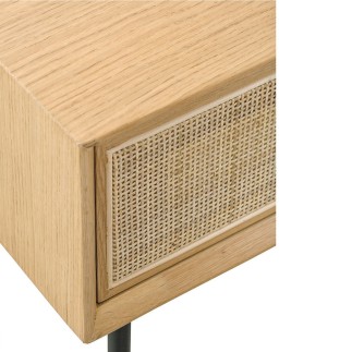 Console 3 tiroirs en chêne et cannage avec pieds métal Augustin