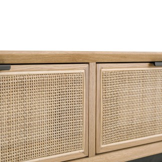 Console 3 tiroirs en chêne et cannage avec pieds métal Augustin