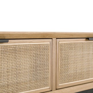 Console 3 tiroirs en chêne et cannage avec pieds métal Augustin