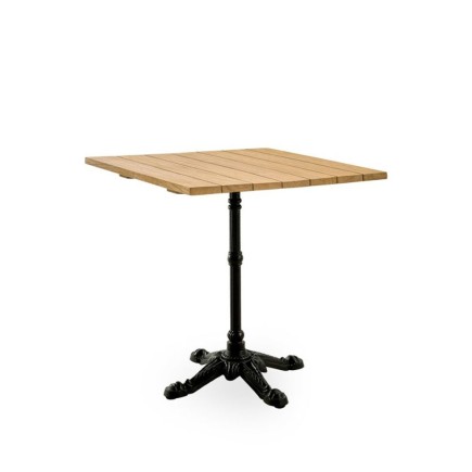 Table de bar carrée 80 cm en teck et pieds en fonte
