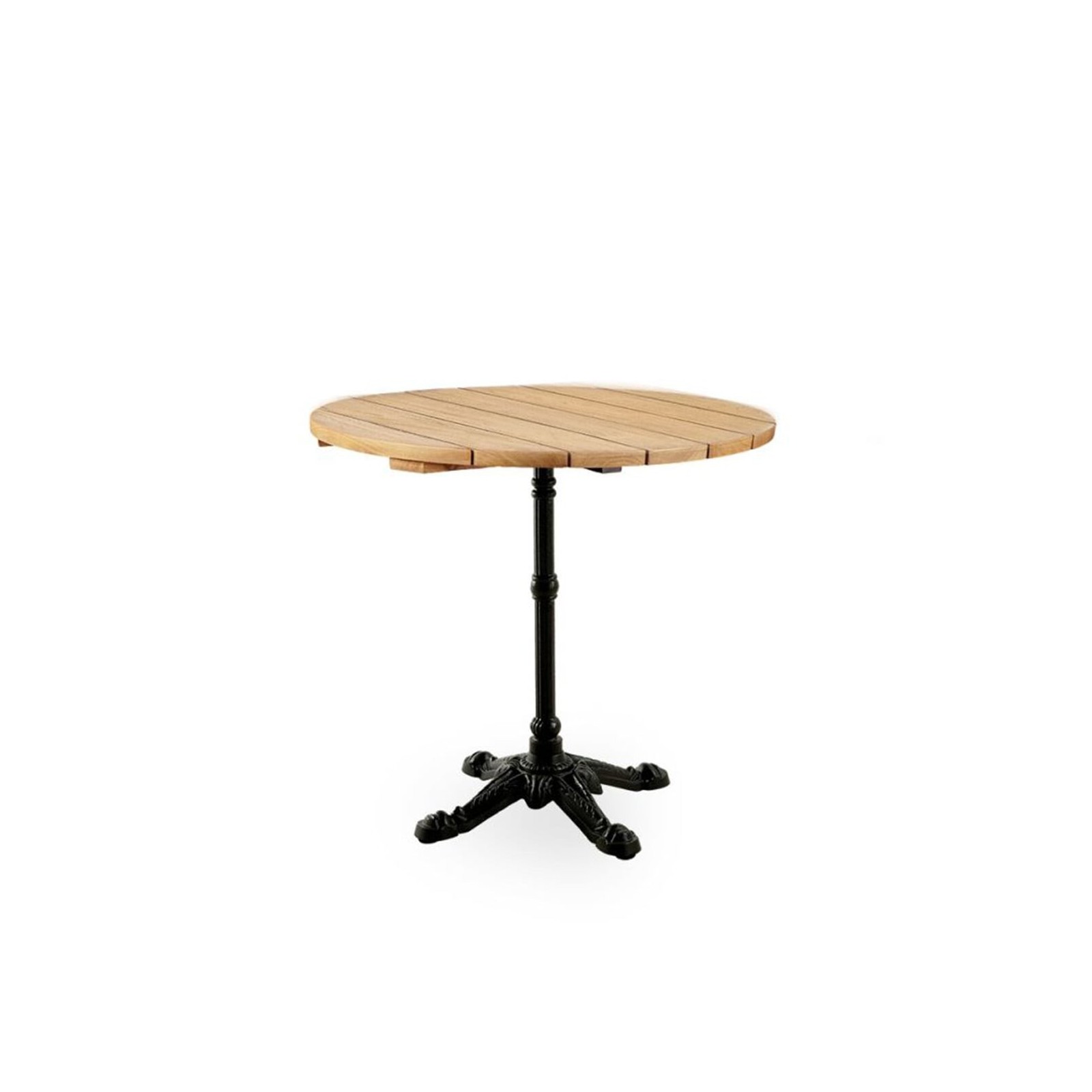 Table de bar ronde 80 cm en teck et pieds en fonte Table de bar ronde 80 cm en teck et pieds en fonte