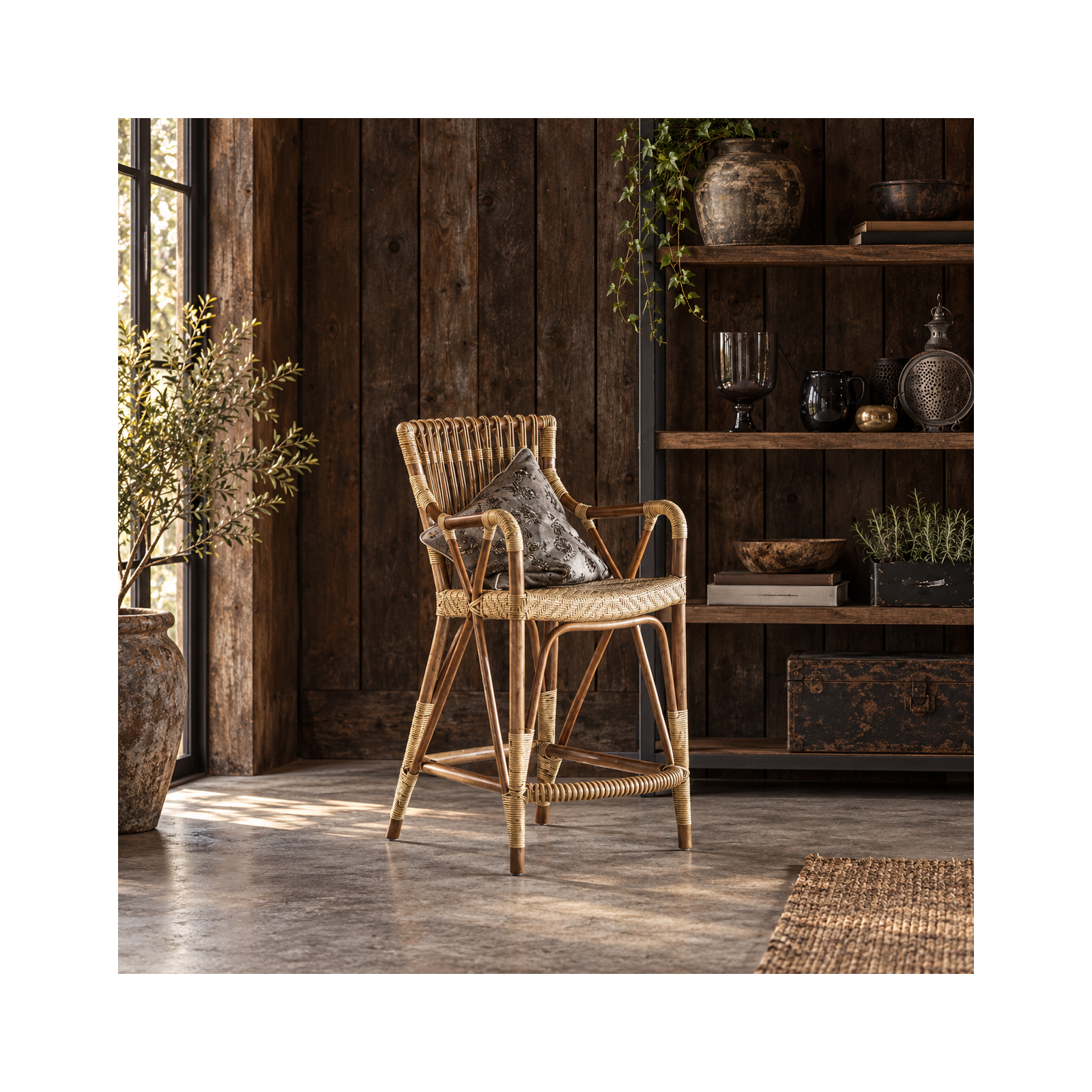 Chaise de bar en rotin naturel, Blues