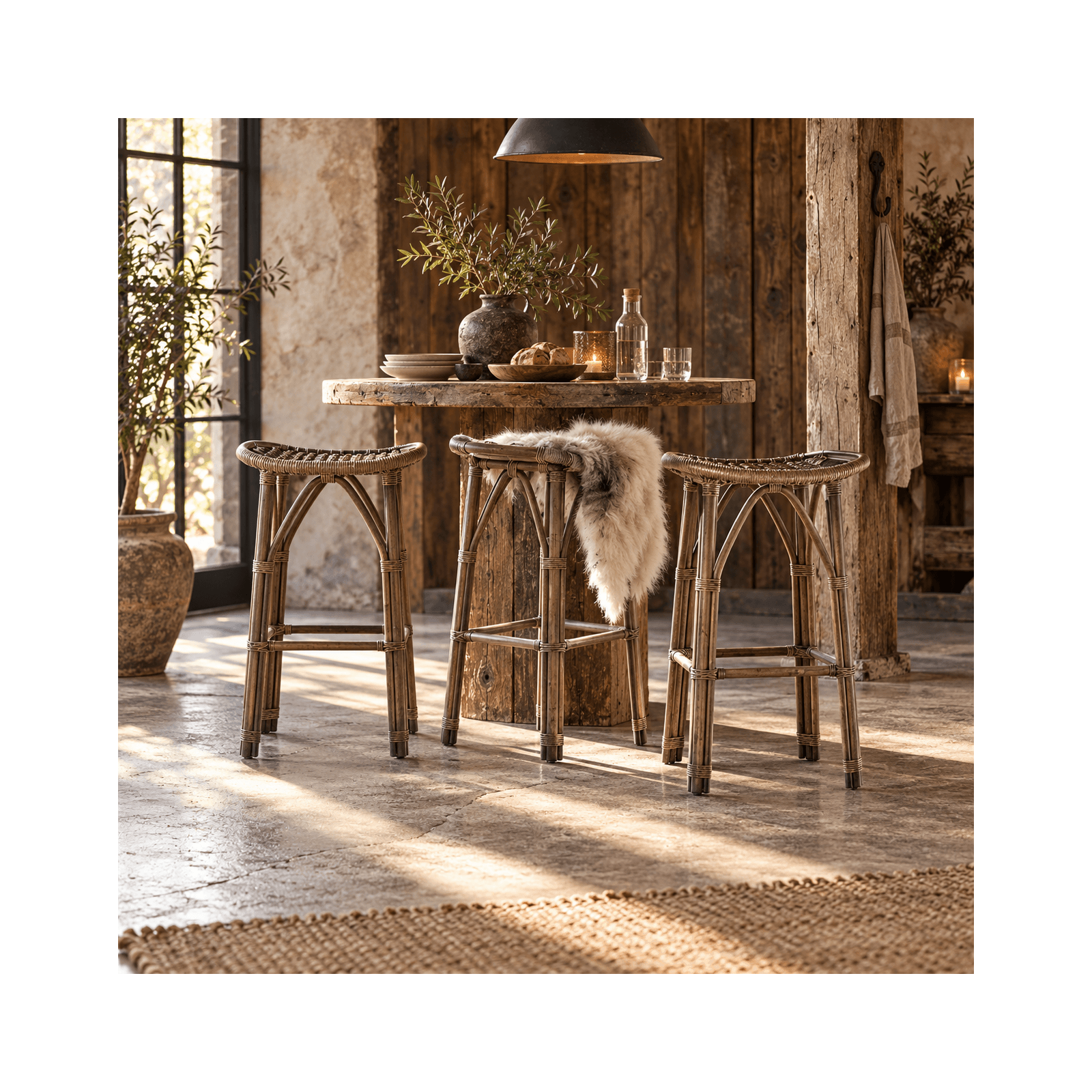 Tabouret de bar en rotin naturel, Salsa Tabouret de bar en rotin naturel, Salsa