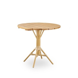 Table de bar ronde 80 cm en teck et pieds en alu