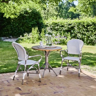 Table de bar ronde 80 cm en teck et pieds en alu