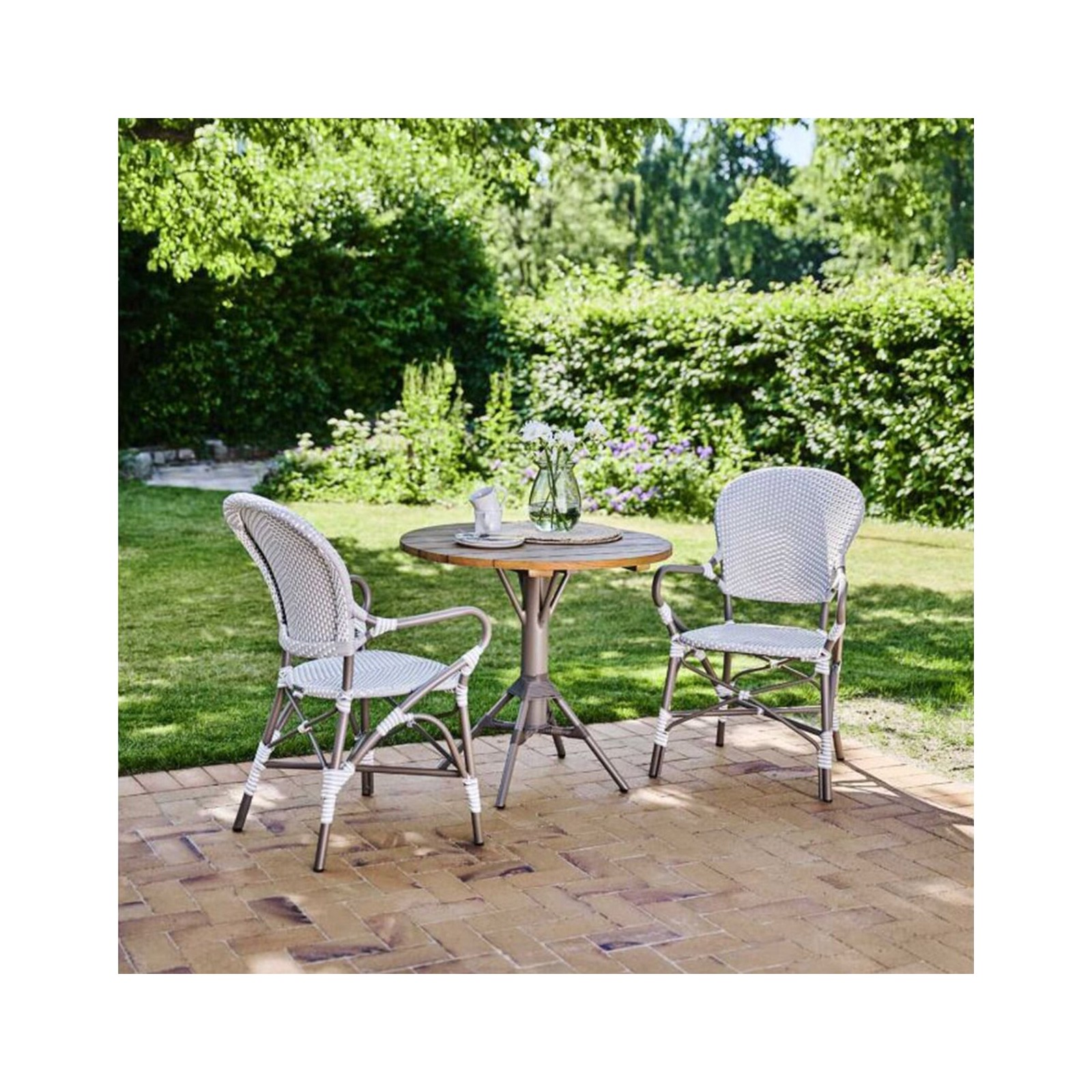 Table de bar ronde 80 cm en teck et pieds en alu