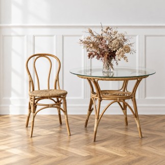 Table ronde en rotin et double plateau Tony